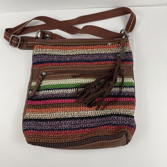 NWT The Sak Lucia Multicolor Striped Hand Crochet Crossbody Women's Bag - Picture 1 of 8